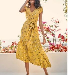 Boden Amy MIDI Dress In Yellow Mustard Posy Size 8